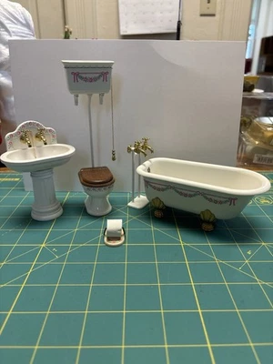 Bodo Hennig Dollhouse Metal Bathroom Set Clawfoot Tub Sink Toilet 1:12 - Image 1 of 4