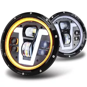 JK Headlights, OVOTOR 7 inch LED Headlights with V Type White DRL Amber Halo ... - Picture 1 of 6