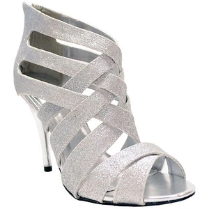 Nuevo Qupid Mujer Zapatos Formales Noche Bombas Tacones de aguja Baile de graduación Fiesta Plata Brillo - Imagen 1 de 8