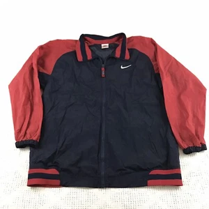 Nike Jacket XL Youth 18 to 20 Navy Blue Red Windbreaker Distressed Swoosh Vtg - Picture 1 of 7