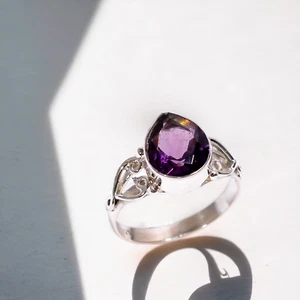 Natural Amethyst Gemstone Statement Ring Size  925 Sterling Silver - Picture 1 of 9