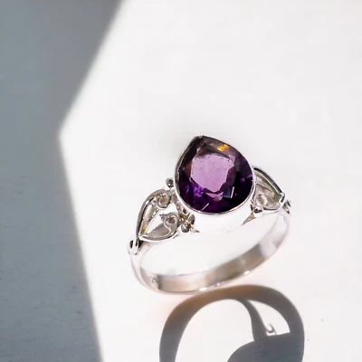 Natural Amethyst Gemstone Statement Ring Size  925 Sterling Silver - Image 1 of 4