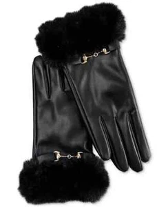 I.n.c. International Concepts Faux-Leather Faux-Fur-Trim Womens Gloves Black M - Picture 1 of 1