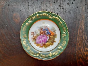 Vintage Limoges Porcelain Plate Green 22K Gold Decorative Courting Scene - Picture 1 of 6