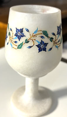 5,5-дюймовый инкрустированный мраморным камнем винный кубок чашка алебастровая инкрустация ИНДИЯ лазурит малахит - Изображение 1 из 4