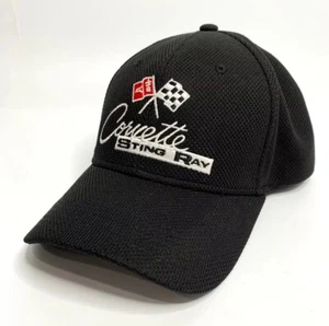 Hat / Cap - Black Flexfit Style w/ Chevy C2 Corvette Stingray Crossed Flags Logo - Picture 1 of 4