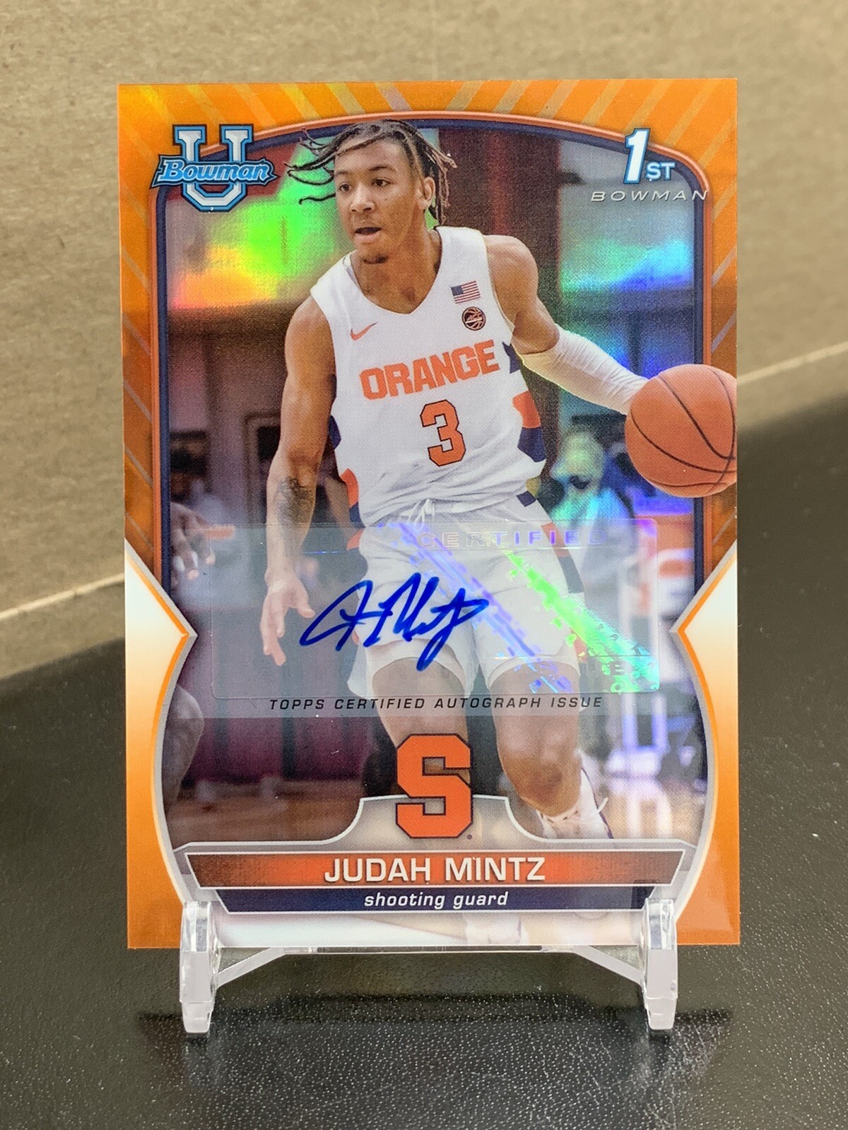 2022-23 Bowman Chrome University Judah Mintz 1st Orange Refractor Auto /25