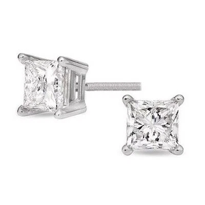 2 carat Princess Cut Diamond Studs 18k Gold Earrings GIA certified G SI1 Ideal - Image 1 of 4
