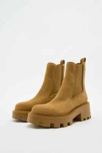 NEW ZARA Ankle Boots Lug Sole Suede Leather Women's 3142/810 - Picture 1 of 10