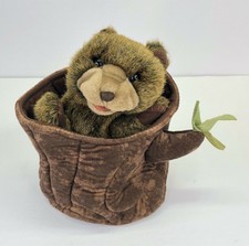 Folkmanis Hand Puppet Bear In Tree Stump Plush Pretend Play Pop Up Puppet