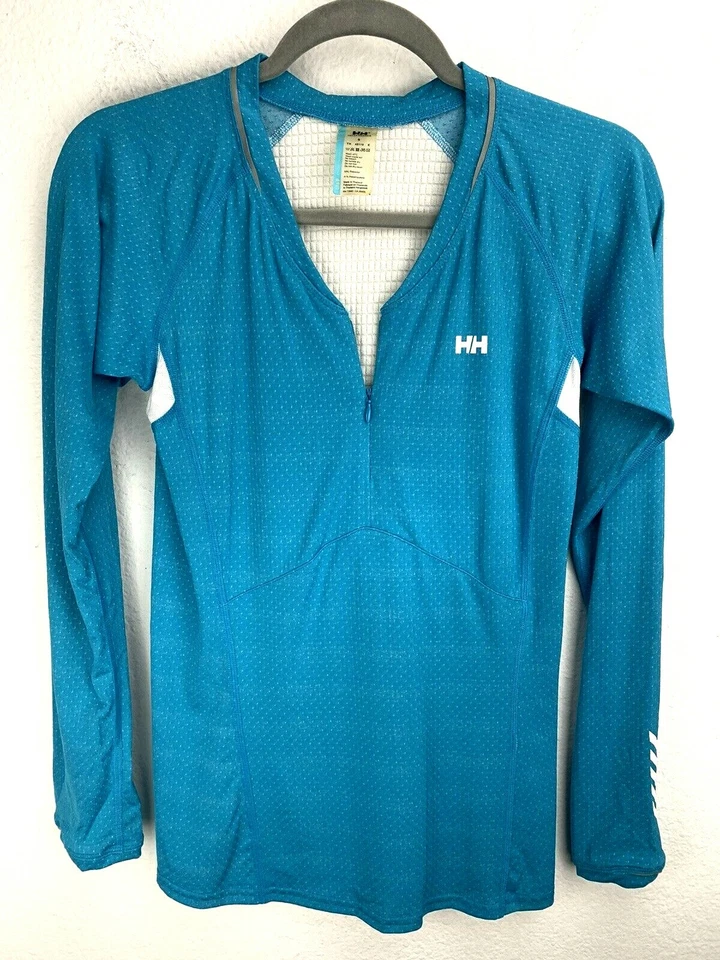 Top Helly Hansen Manga Larga Talla S Pequeño Azul Teal 48119 Lifa 1/4 Cremallera Cuello en V Foto 1 de 4