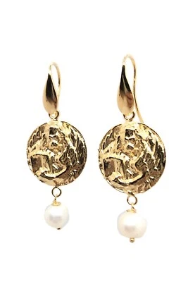 Orecchini Earrings Pendenti Leone San Marco Argento 925 Dorato Perle Naturali - Immagine 1 di 3