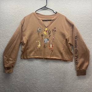 Disneys Sweatshirt Womens XL Brown Winnie The Pooh Long Sleeve Cropped Cut Off - Picture 1 of 18