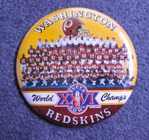 Vintage 1992 SUPER BOWL XXVI Washington Redskins World Champs - Pinback Button - Bild 1 von 2