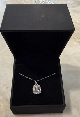 Zales 1 CTTW Sterling Silver 18” Cush Halo Pendant And Box Chain Set New - Image 1 of 4