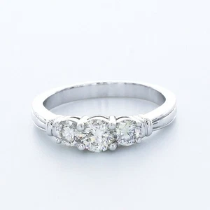 1.35ct H-SI1 Round Natural Certified Diamonds 18k  Vintage Style 3-Stone Ring - Picture 1 of 7