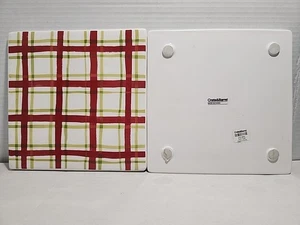 Crate and Barrel Green and Red Plaid Square Ceramic Trivet 7.75" - Picture 1 of 3