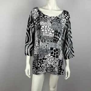 Orientique Size 20 Blouse Top Scoop neck 3/4 Sleeves Black White Print Women NEW - Bild 1 von 11