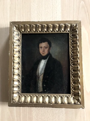 École Française du XIXème huile sur panneau portrait d’élégant. - Photo 1/4