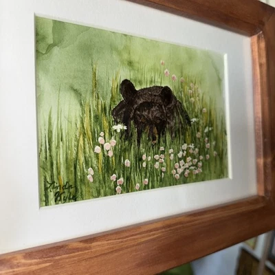 Acuarela ORIGINAL Enmarcada y Firmada 8x11 Oso en la Naturaleza Vida Silvestre Impresionismo Foto 1 de 4