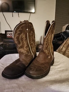 Justin Boots Womens 6.5B Gypsy L9909 Brown Leather Riding Western Cowgirl Rodeo - Picture 1 of 11