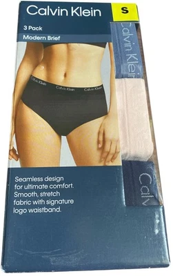 Calvin Klein Ladies' Seamless Briefs,3-pack Blue/Cream /Black Size Small - Image 1 of 2
