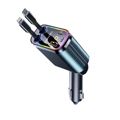Retractable Car Charger 120W 4 in 1 Fast Phone Charger for iPhone 16/15/14/13/12 - Image 1 of 4