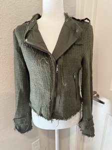 Chaqueta de moto Maison Cinqcent para mujer talla pequeña dobladillo crudo envejecido militar grunge - Imagen 1 de 11