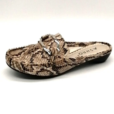 Ashro Shoes Womens Mule Rush Hour Brown Snakeskin Faux Leather 7 Wide NEW - Image 1 of 4