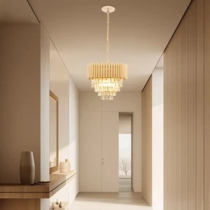 USModern Crystal Gold Ceiling Light Chandelier LED Pendant Lamp Fixture Decor - Picture 1 of 13