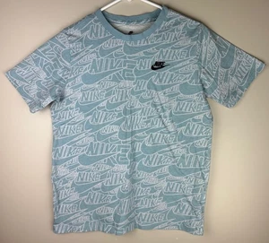Cool NIKE T-Shirt Tee Blue Size Youth XL Swoosh Logo Pattern Design - Picture 1 of 3