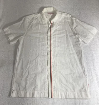 Camisa Orlebar Marrón Para Hombres L Abotonada Manga Corta Algodón Rayas Campamento  Foto 1 de 4