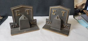 Antique Bronze SIGMA TAU Fraternity Bookends Oklahoma A&M - Picture 1 of 8