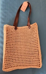 rust jute handmade tote beach bag leather handles - Picture 1 of 5