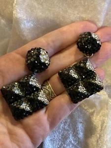 Richard Kerr Ohrringe Pave Strass schwarz/silber Hänger Clip lang 2,5" - Bild 1 von 4