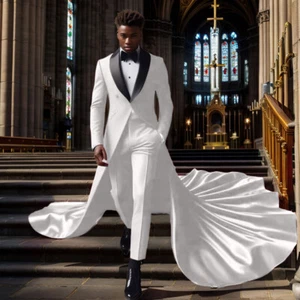 Men's Fashion Suits with Floor Length Cloaks Red Banquets Wedding Groom 2 Pieces - Picture 1 of 36