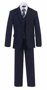 Magen Boys Navy Blue FORMAL SLIM FIT suit 7 pc set coat,vest,pant,shirt,cliptie - Picture 1 of 9