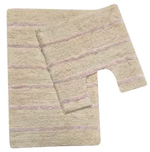 STRIPE CREAM PINK 2 PC BATH MAT & PEDESTAL SET BATHROOM LINE NATURAL ECRU IVORY - Picture 1 of 1