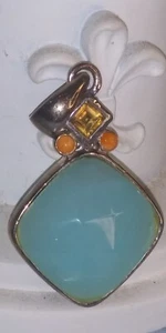 Sterling Silver Barse Thailand Chalcedony Faceted Coral Gemstone Pendant  1.75"  - Picture 1 of 16