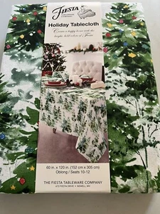Fiesta CHRISTMAS 60x84 Fabric Tablecloth Lighted Trees Green Multi Color NEW - Picture 1 of 3