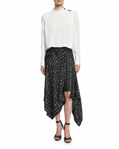 ISABEL MARANT Black Silk Greta Dot Print Asymmetric Midi Long Skirt FR40 US 8 - Picture 1 of 5