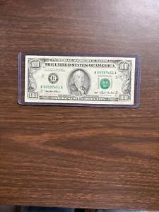1993 Series 100 Dollar Bill Federal Reserve New York. Serial Number B 00597451 A - Picture 1 of 2