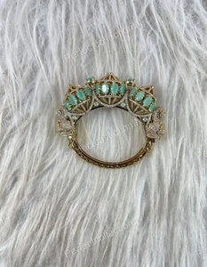 Green Monalisa  (Imitation) Moissanite Cuff Bangle Bracelet, Gold Plated Jewelry - Picture 1 of 6