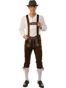 Lederhose Kostüm Herren braun Kunstwildleder bestickte Schlüpfer mit Hosenträgern - Bild 1 von 1
