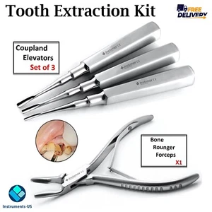 Basic Tooth Extraction Set Coupland Dental Extracting Elevators Rongeur Pliers - Picture 1 of 3
