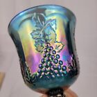 Goblet Indiana Carnival Glass Iridescent Blue Harvest with Grapes