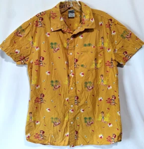 Hang Ten Men's Retro Beach Pinup Girl Surf Shirt Yellow Size Medium - Picture 1 of 5
