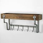 60cm Shabby Chic Wooden Wall Shelf With 5 Hooks Keys Clothes Coat Hanger Hooks