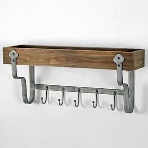 60 cm Shabby Chic Estante de Pared de Madera con 5 Ganchos Llaves Ropa Abrigo Colgador Ganchos - Imagen 1 de 1