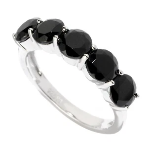 2 1/2Ct Round Cut Natural Black Spinel 14k White Gold Plated 925 Five Stone Ring - Picture 1 of 5
